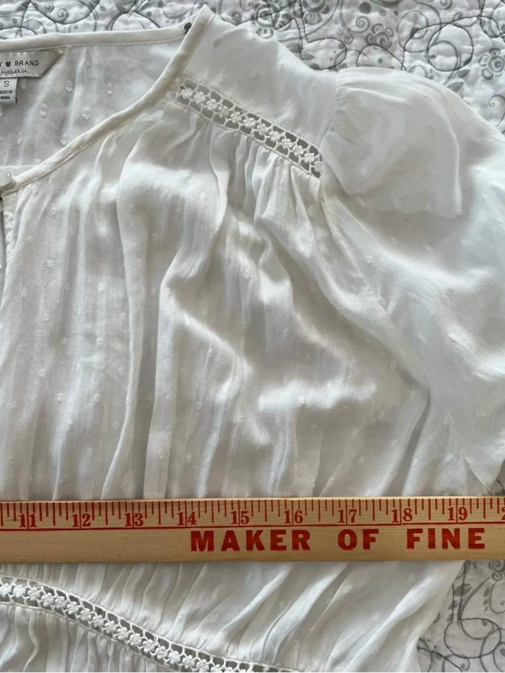 Lucky Brand White Swiss Dot Mini Dress Peasant Boho Gathered Gauzy Flowy Coastal - Picture 4 of 7